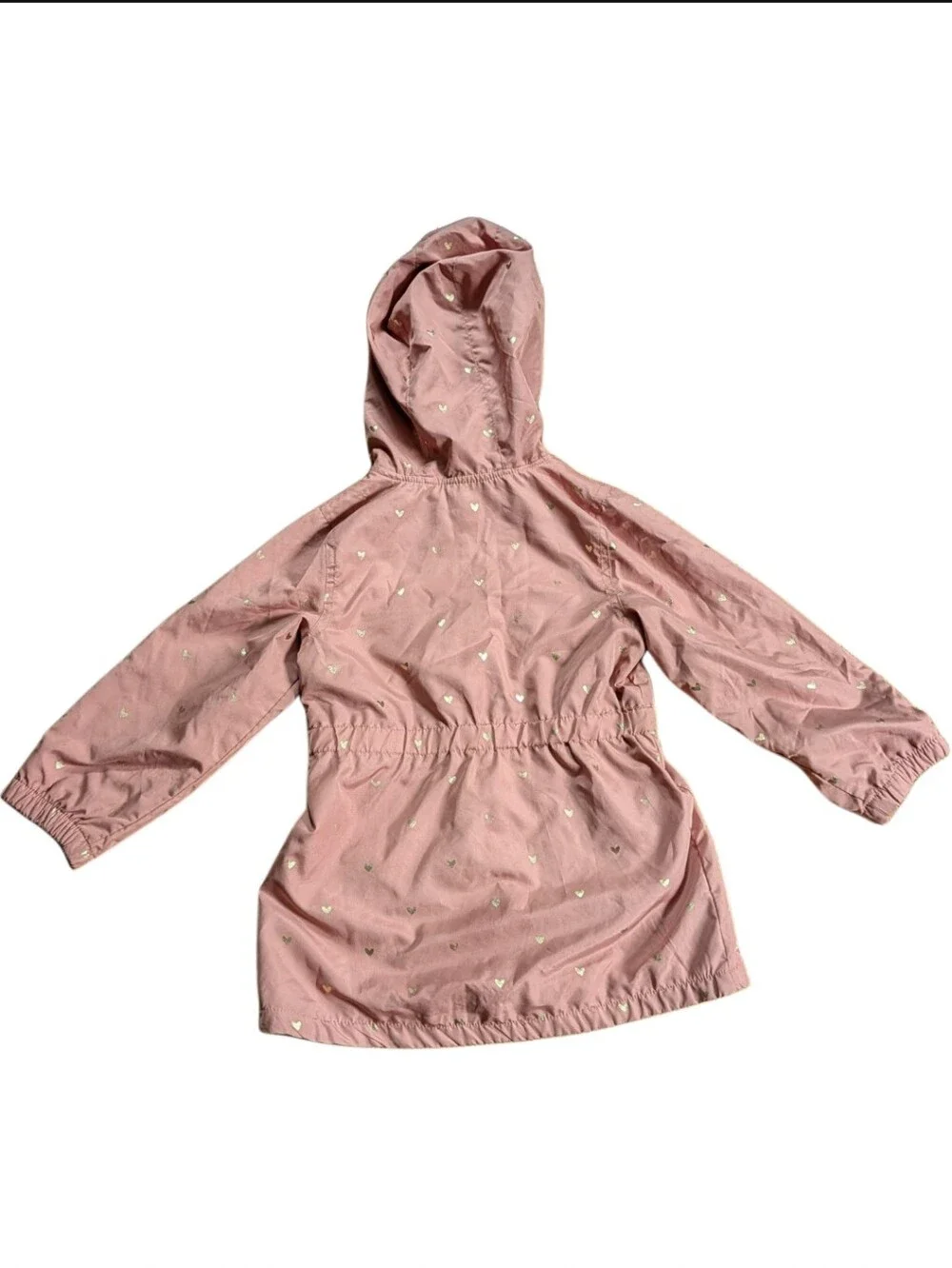 Tahari Girls Size 4 Rose Gold Heart Print Full Zip Windbreaker Raincoat Jacket